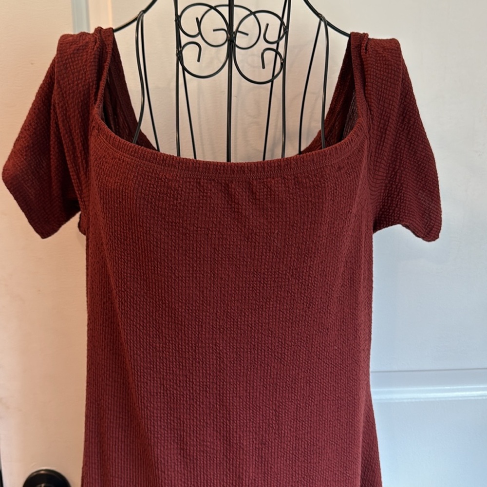 VCG  Torrid Brick Red Smocked Off Shoulder Bodycon Dress - Picture 3 of 9